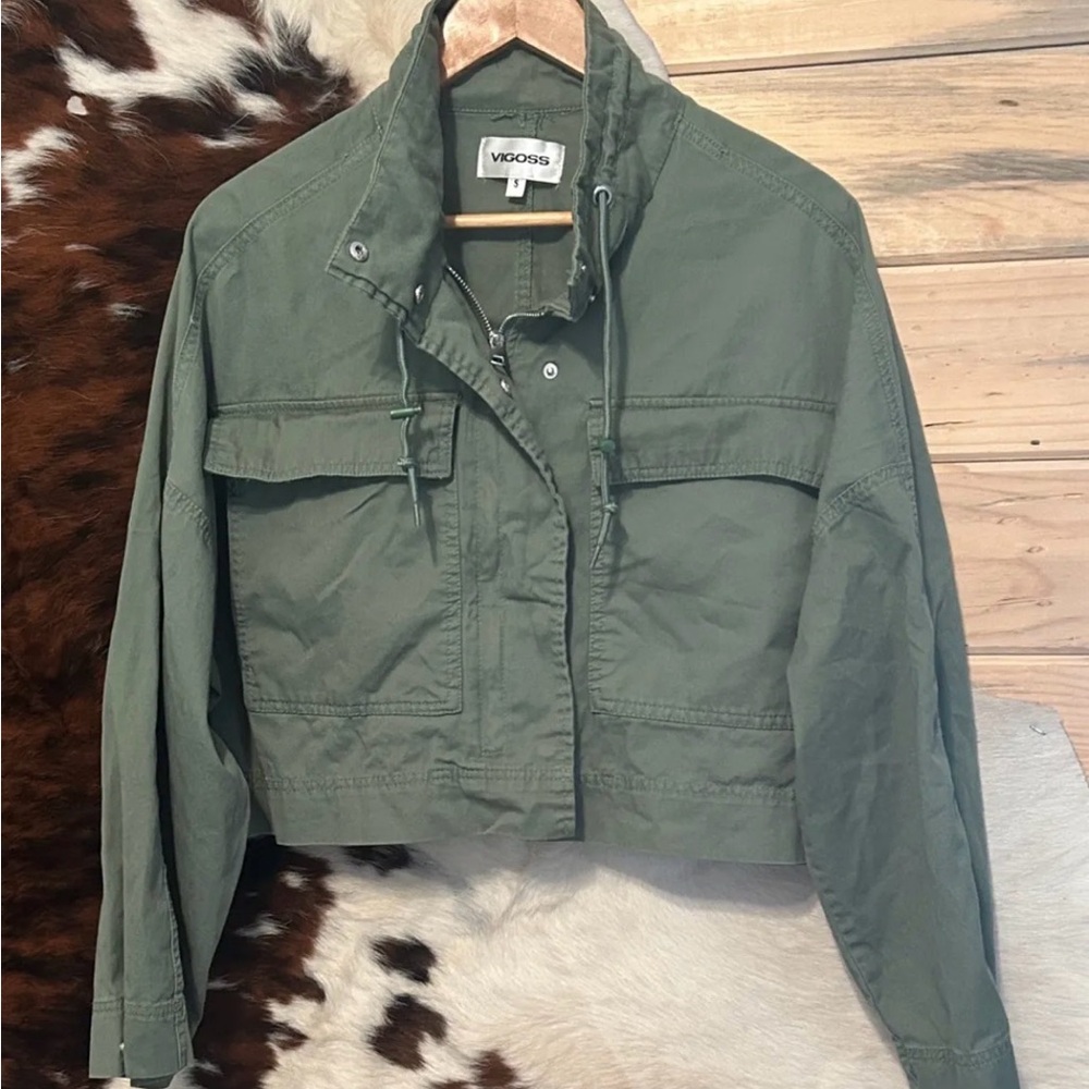 Vigoss Olive Green Utility Cropped Jacket